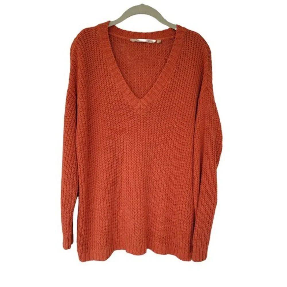 Soft Surroundings Knit Sweater Long Sleeve V Neck Pullover Womens Size PL Orange